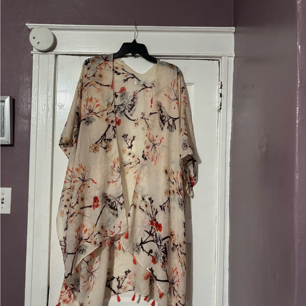 Floral Kimono with Bird Print